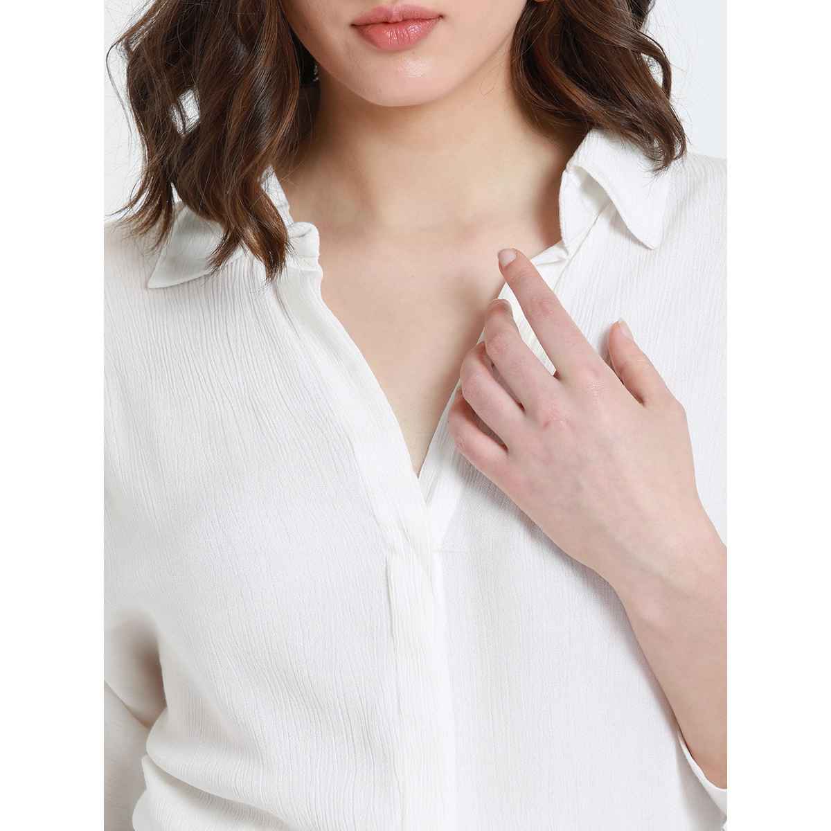 DL Women's Oversized Crepe Casual Shirt | DLWSHW23011 | White - L