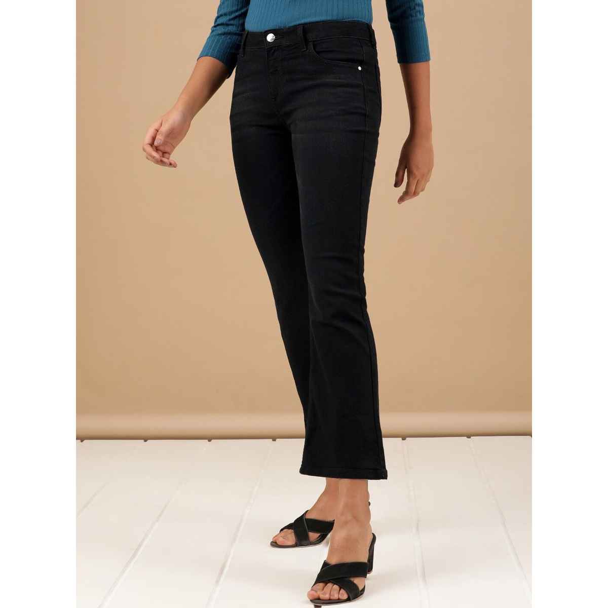 Freehand Women's Solid Black Bootcut Denim Jeans | Black - 32