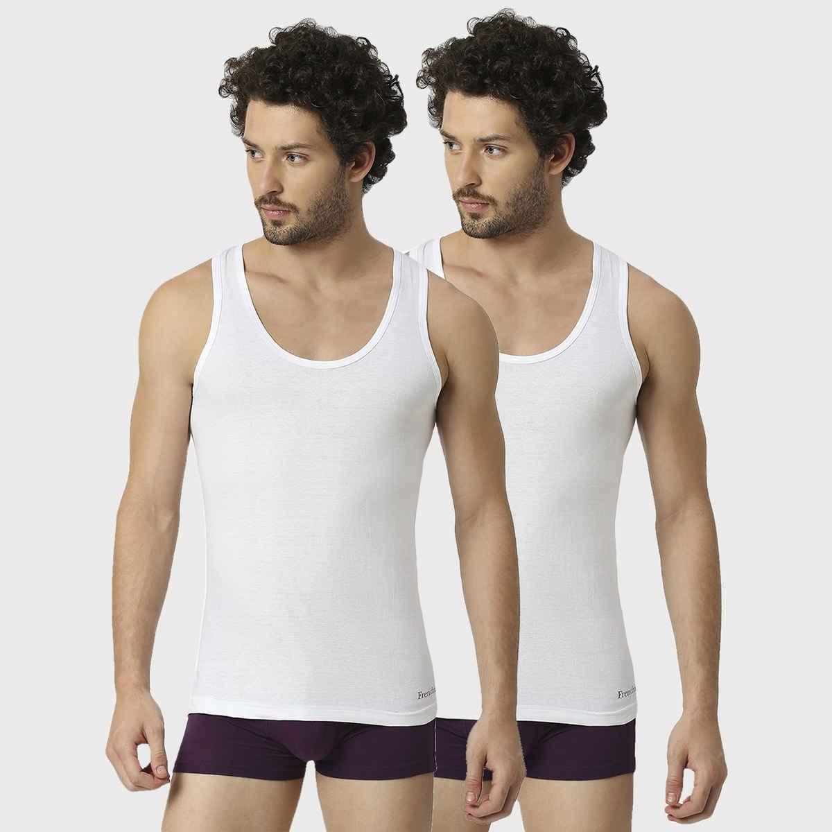 Frenchie Mens Vest Oxy Rn Pack Of 2 - 90 cm - White