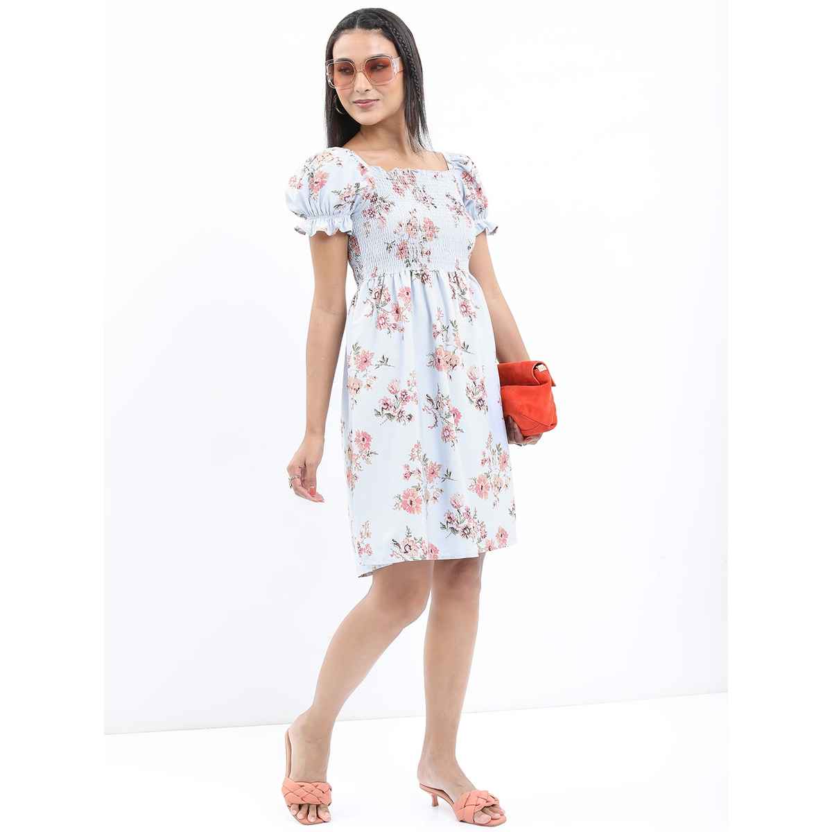 Ketch Women Floral Printed Dress | Light Blue | L