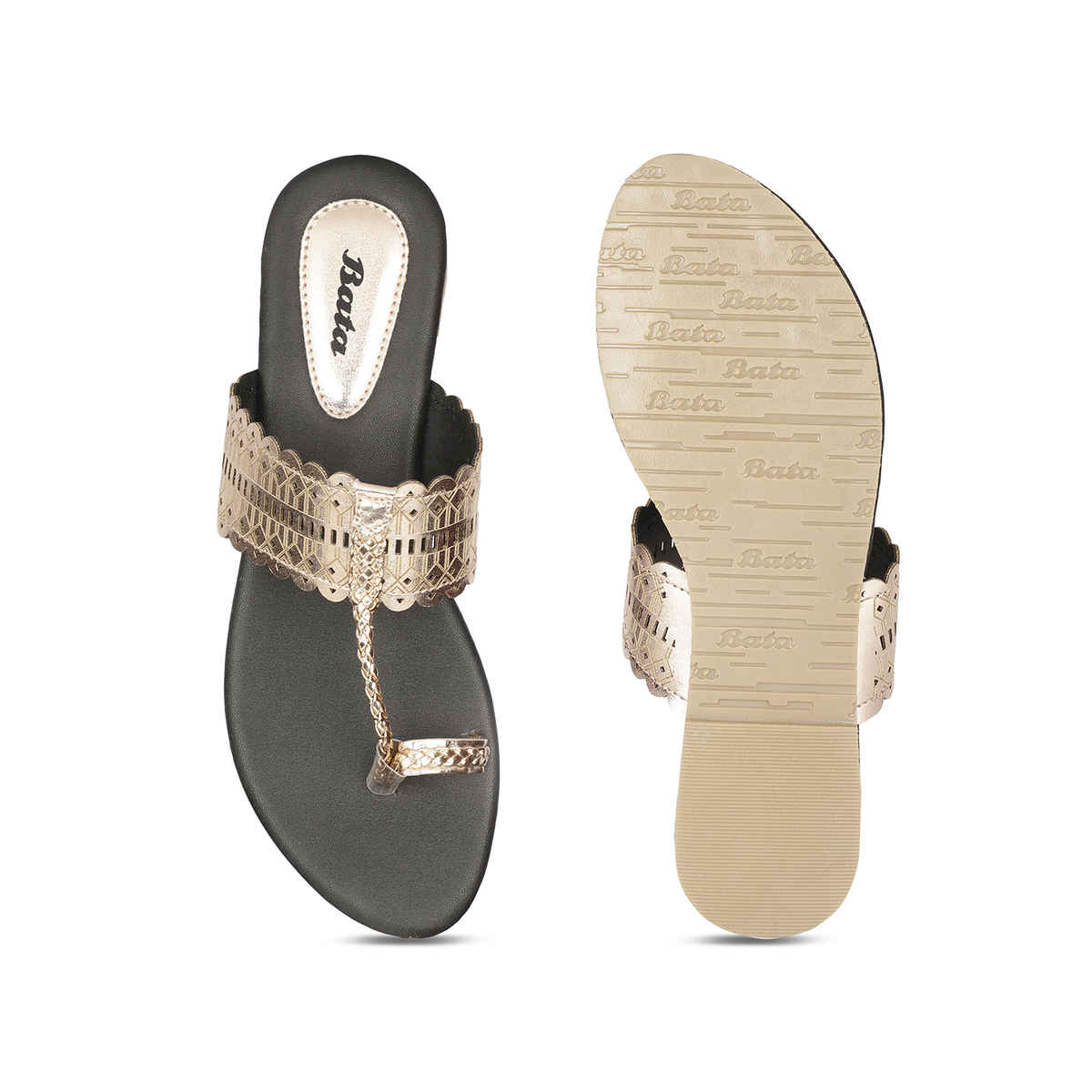 Bata Rose Gold Toe Ring Slippers For Women | UK 6