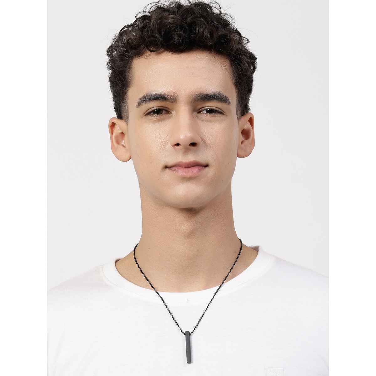 NVR Men's Black - Toned Stainless Steel Rhodium Plated Chain With Pendant | NVR2113