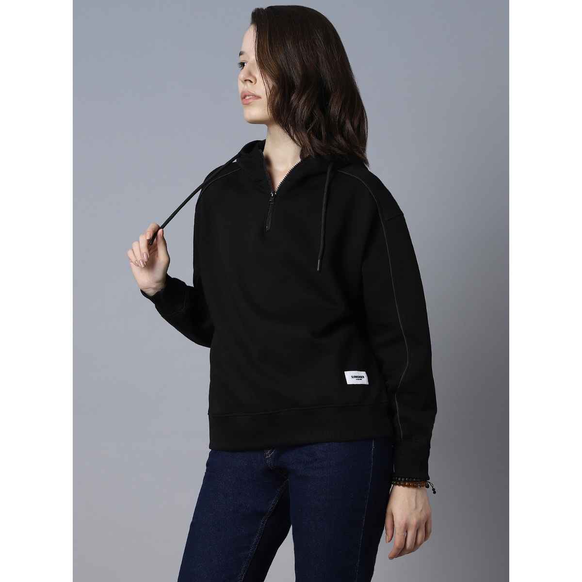 High Star Women's Hooded Long Sleeve Pullover Sweatshirt | Black - M
