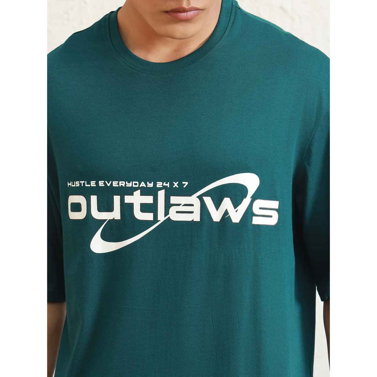 Hubberholme Men's Graphic Printed Drop Shoulder Relaxed Fit T-shirt | Teal - M