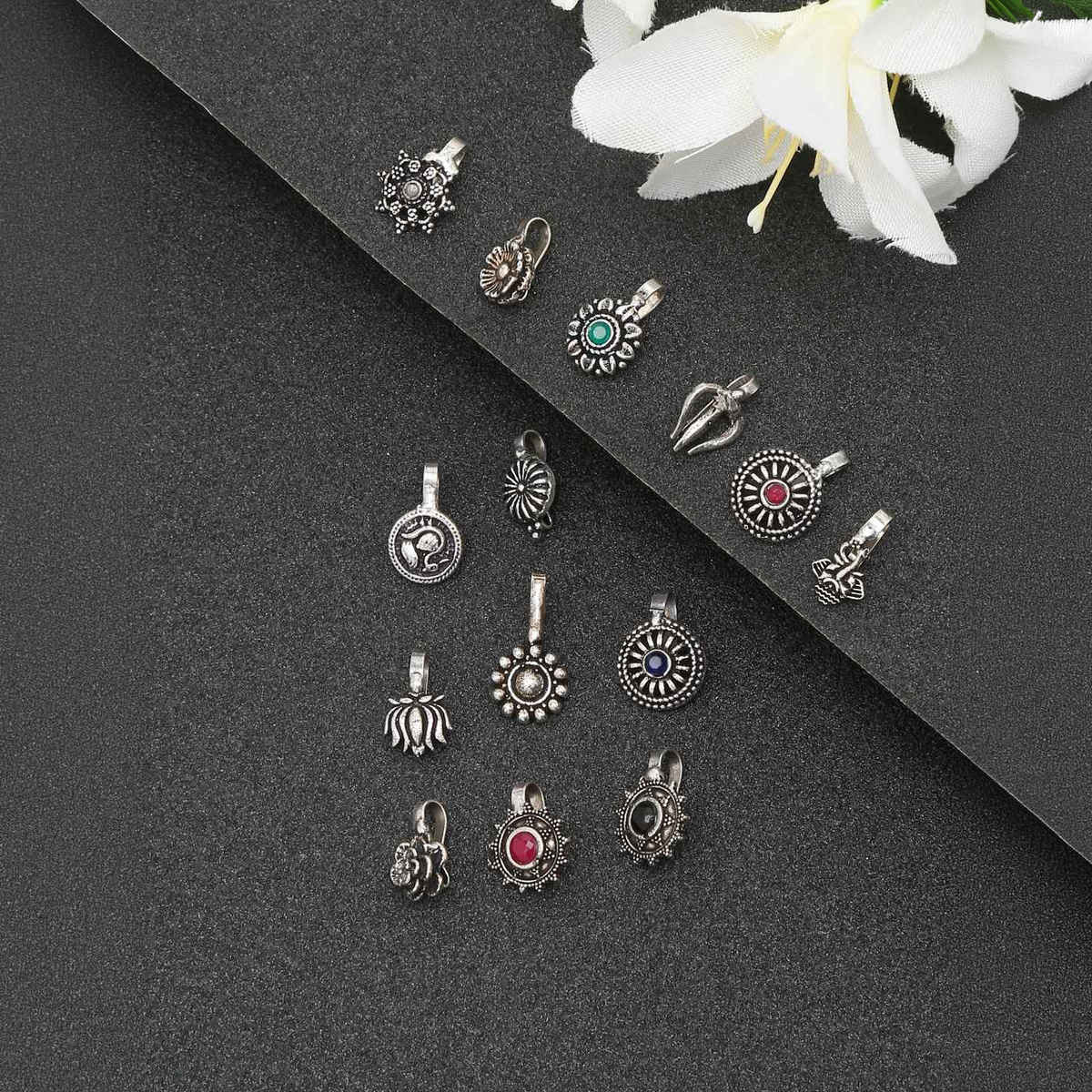 YouBella Silver Plated Alloy Nose Ring Set (YB - Nosepin - 1)