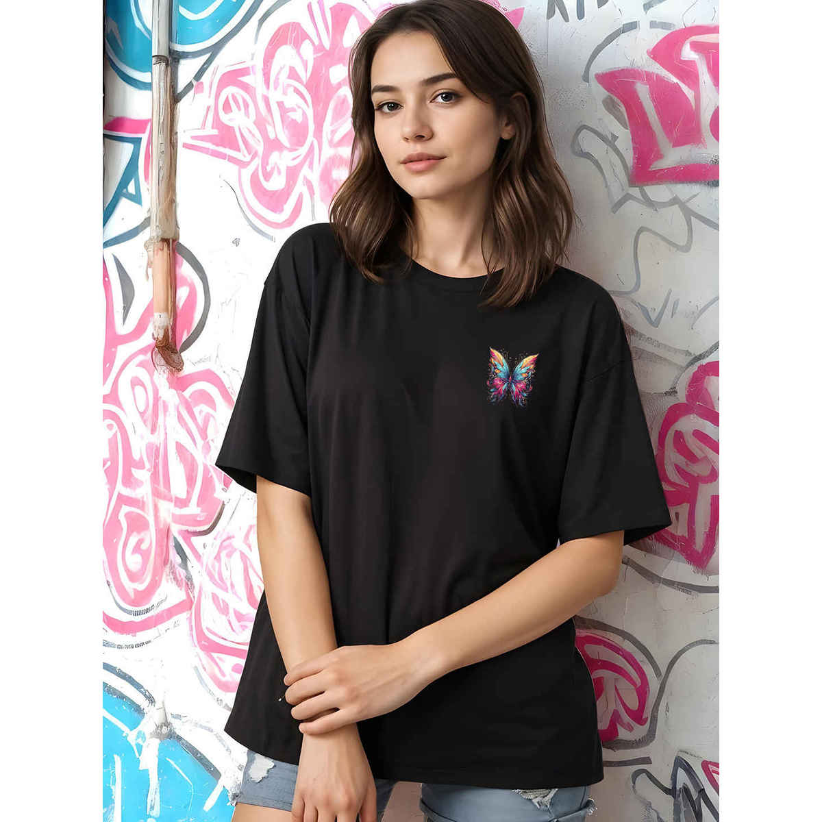 Smartees Women's Oversize Printed Tshirt | Black - M