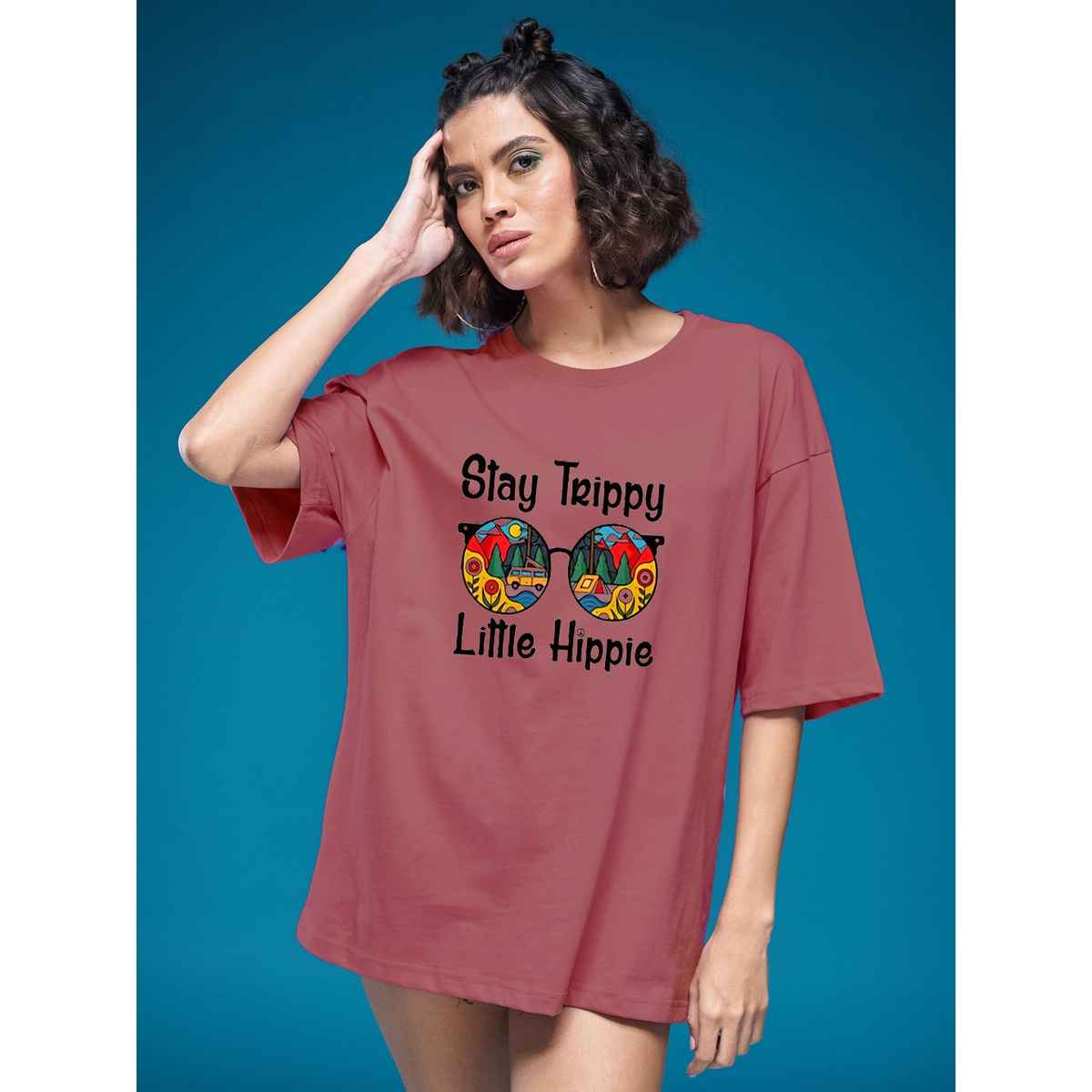 Smartees Women's Oversize Printed T-shirt | WW - 2032 | Onion Pink - M