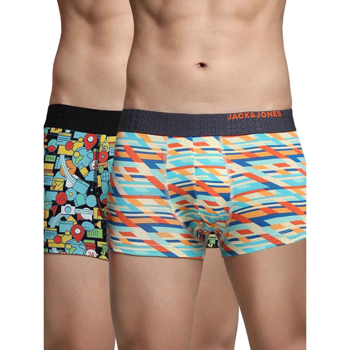 JACK & JONES Men's Race Trunk | Pack of 2 | Multicolor Cloud Dancer - M