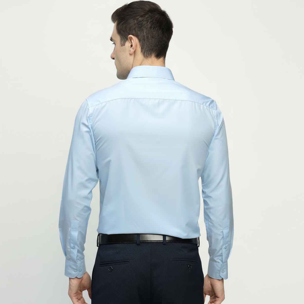 English Navy Men's Cotton Solid Slim Fit Spread Collar Button Closure Formal Shirt | Sky Blue | M