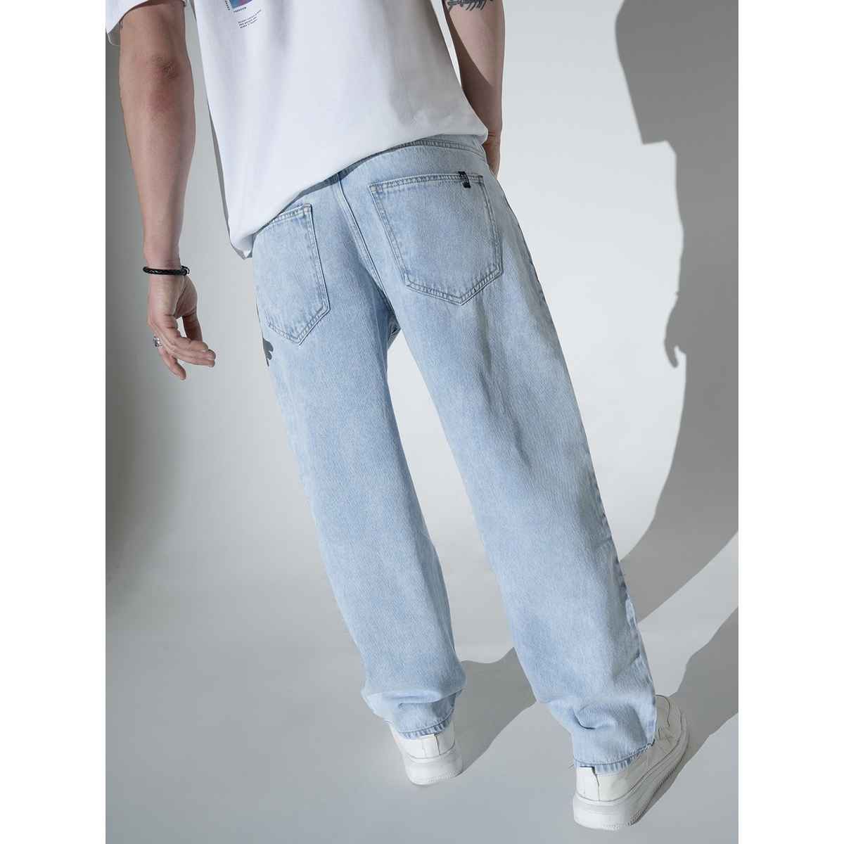 Hubberholme Men's Relaxed Fit Clean Look Stretchable Jeans | Light Blue - 34