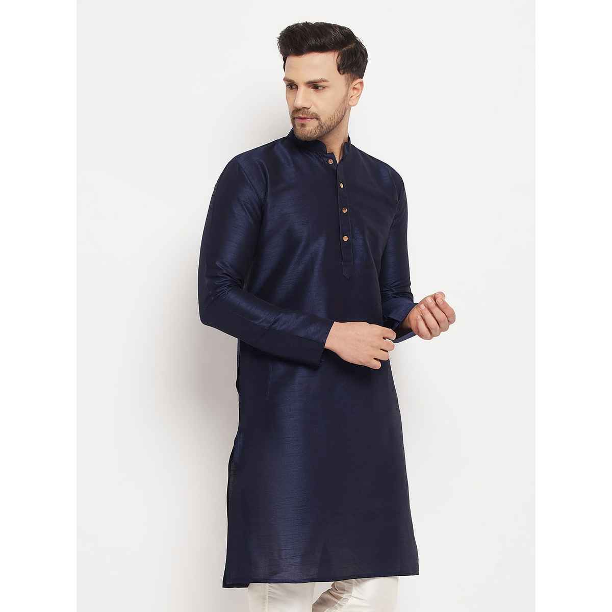 Vastramay Men's Silk Blend Kurta | Dark Blue - L