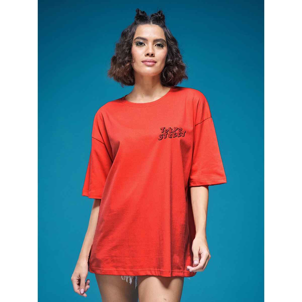 Smartees Women's Oversize Printed T-shirt | WW - 2028 | Orange - S