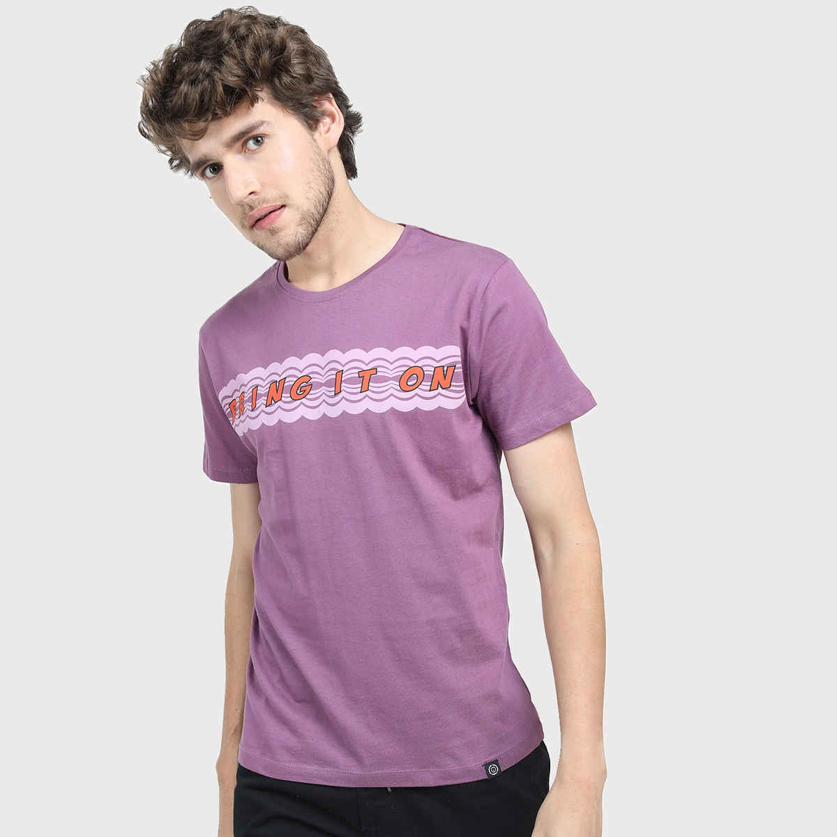 Locomotive Men's Round Neck Short Sleeve Slim Fit Printed T-shirt | Purple - S