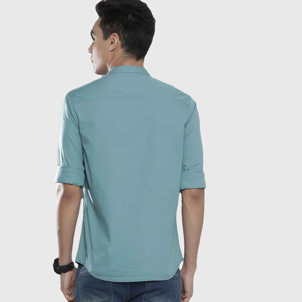 The Indian Garage Co Men's Regular Fit Solid Casual Shirt | Blue - 2XL