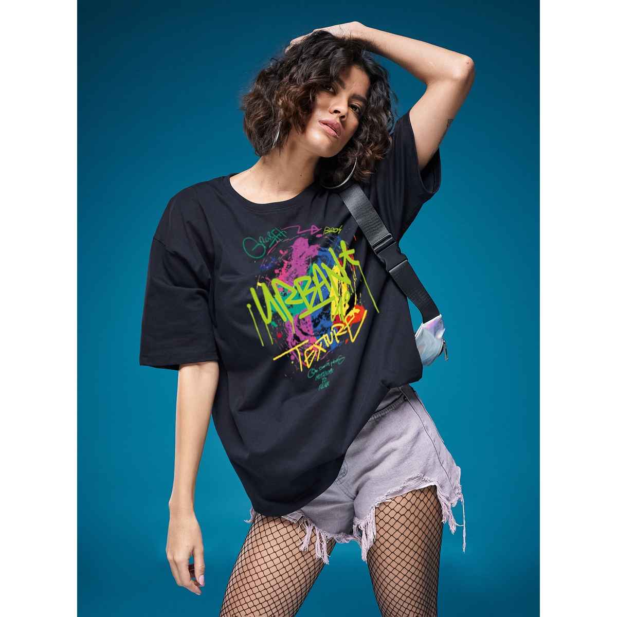 Smartees Womens Oversize Printed T-shirt | WW - 2064 | Black - XL