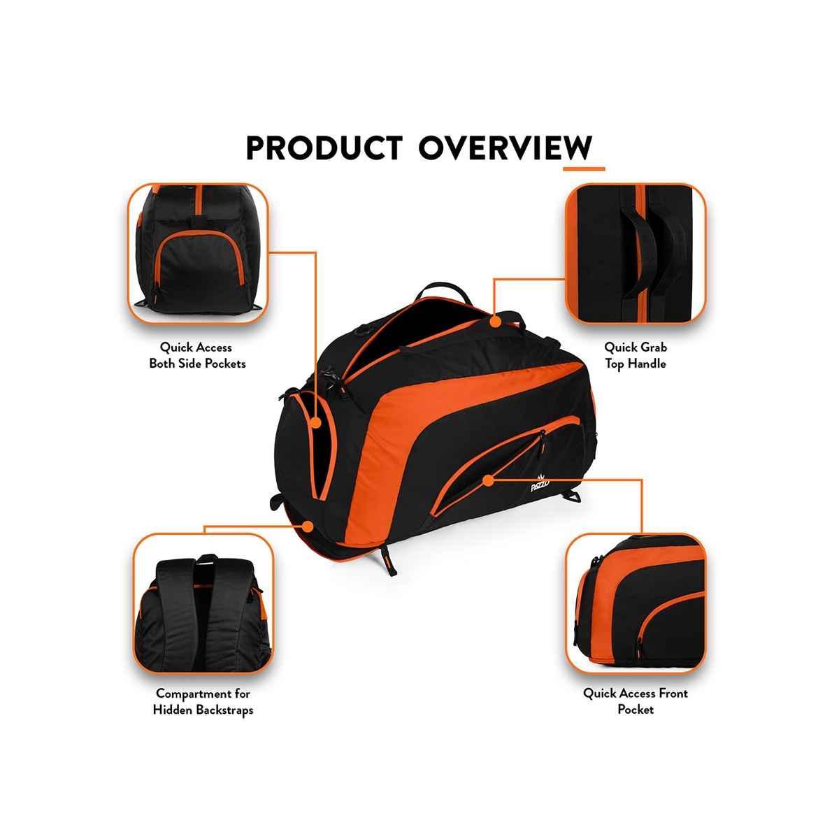 Pazzo Jake 50L Duffel Bag | 3-in-1 Gym | Travel & Backpack | Convertible with Spacious Storage