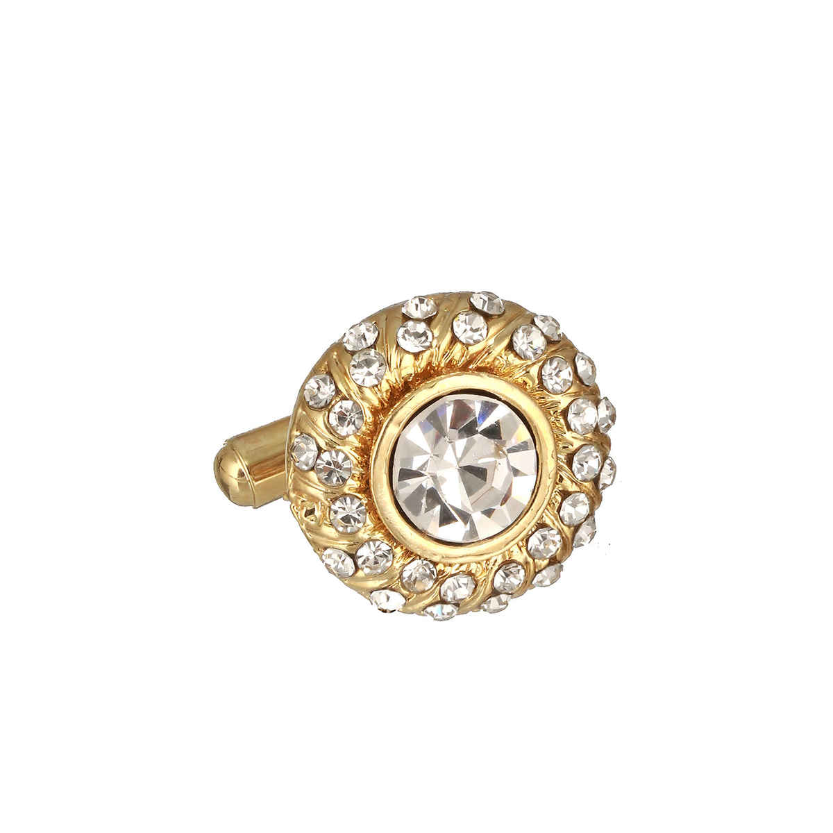 Bold By Priyaasi Round Solitaire Gold-Plated Cufflinks For Men