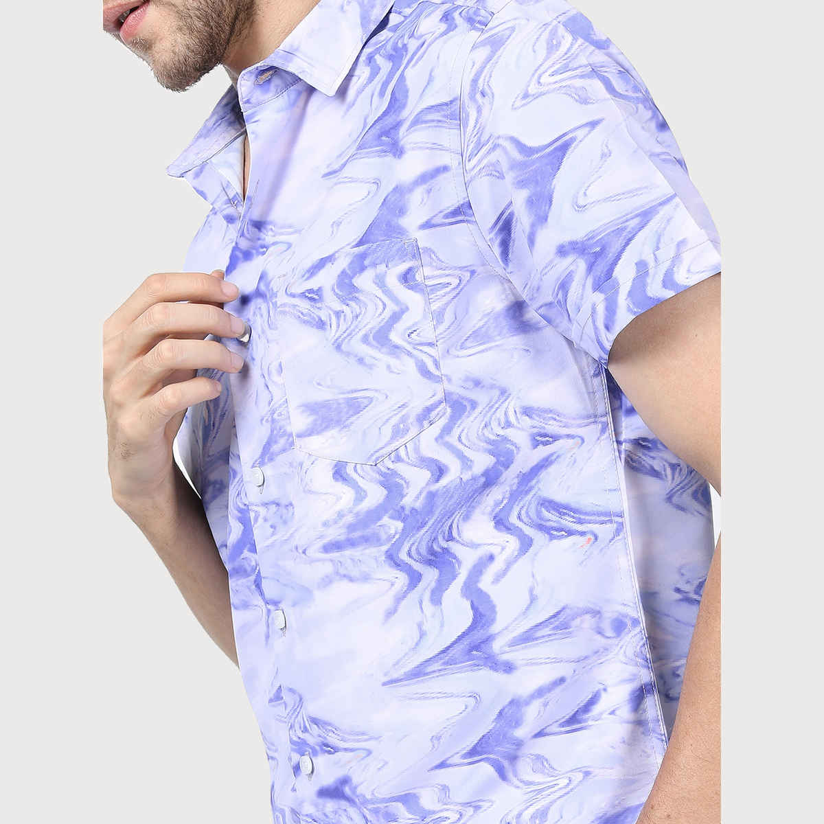 Highlander Men's Slim Fit Printed Casual Shirt - Lavender and Blue | M