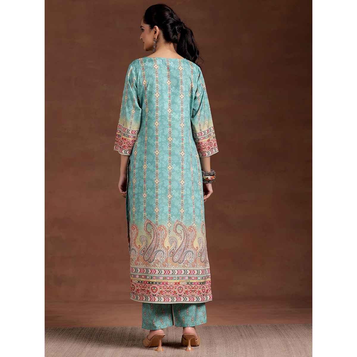 Libas Women's Printed Crepe Straight Kurta | 29241O 29241OS | Sky Blue - S