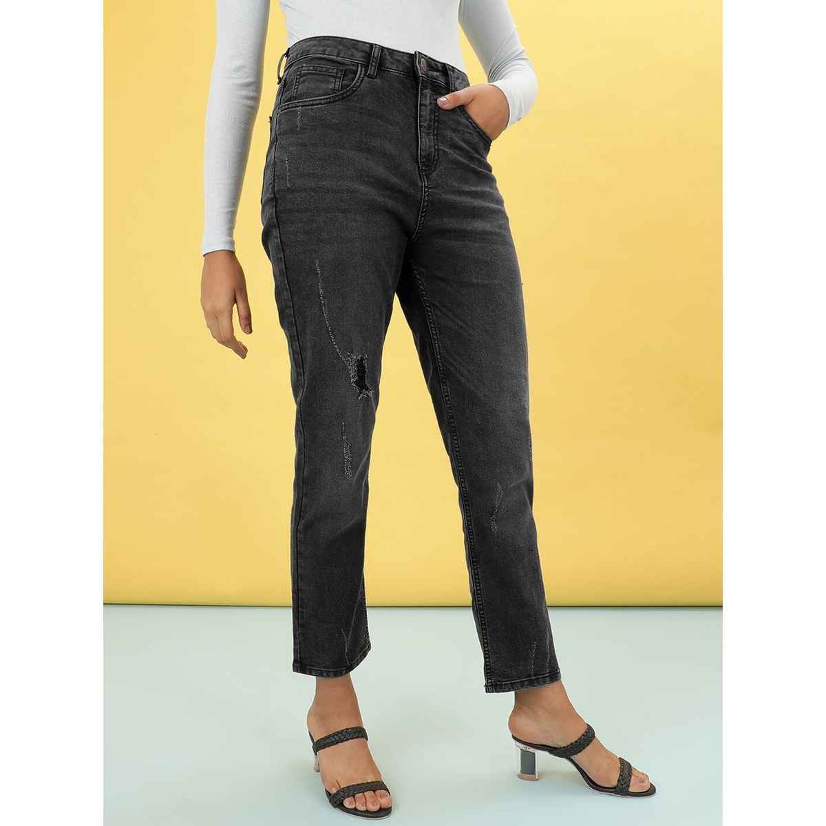 Freehand Women's Distressed Straight Fit Jeans | Grey - 34