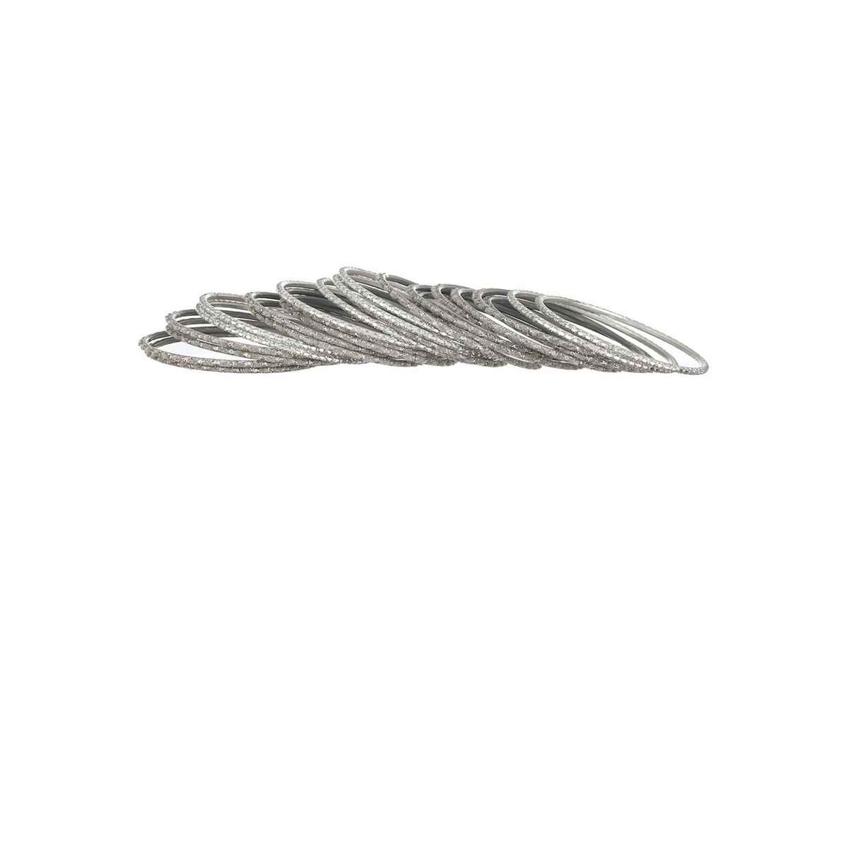 Priyaasi Set Of 24 Silver Plated Glitter Metal Bangles