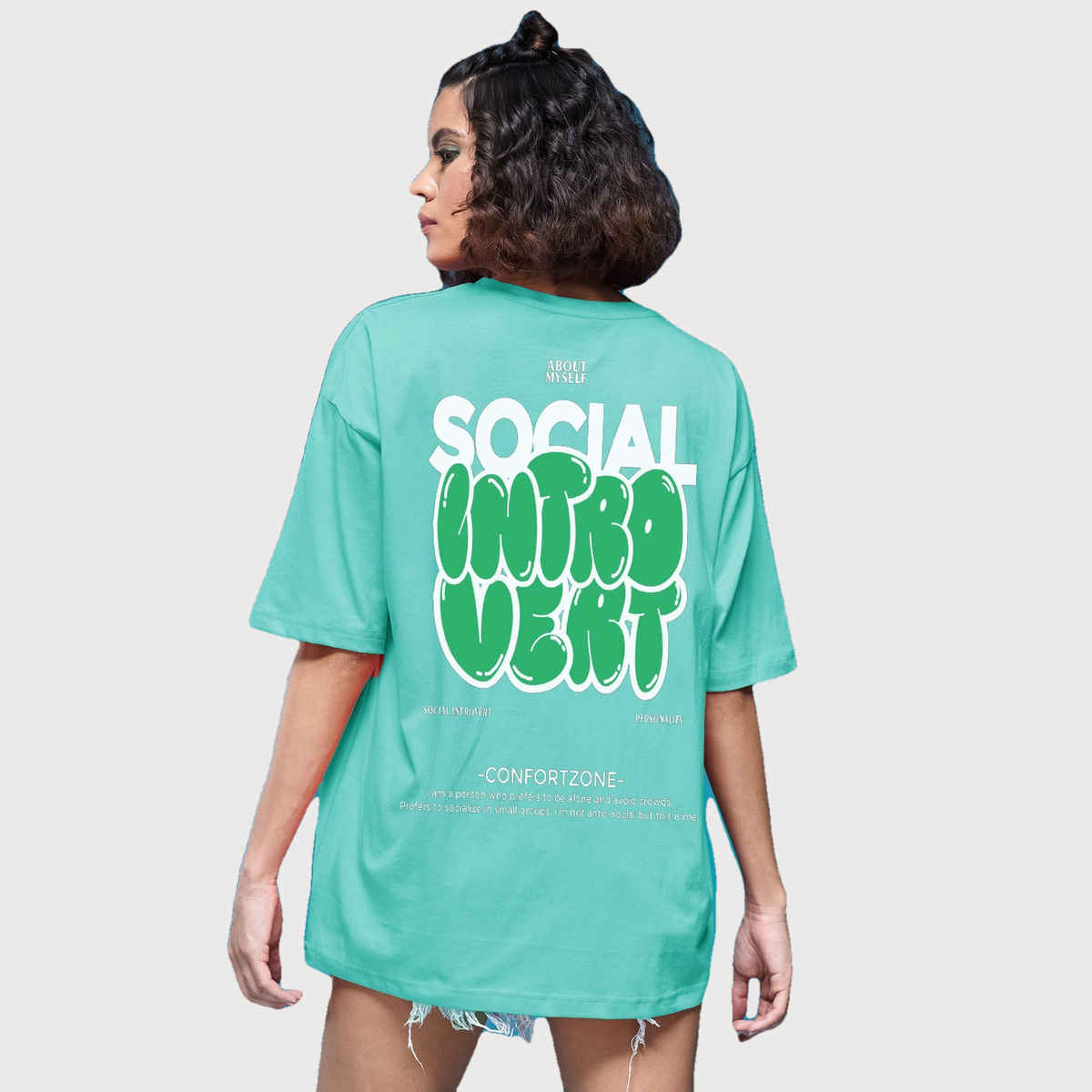 Smartees Women's Oversize Printed T-shirt | WW - 2035 | Sea Green - S