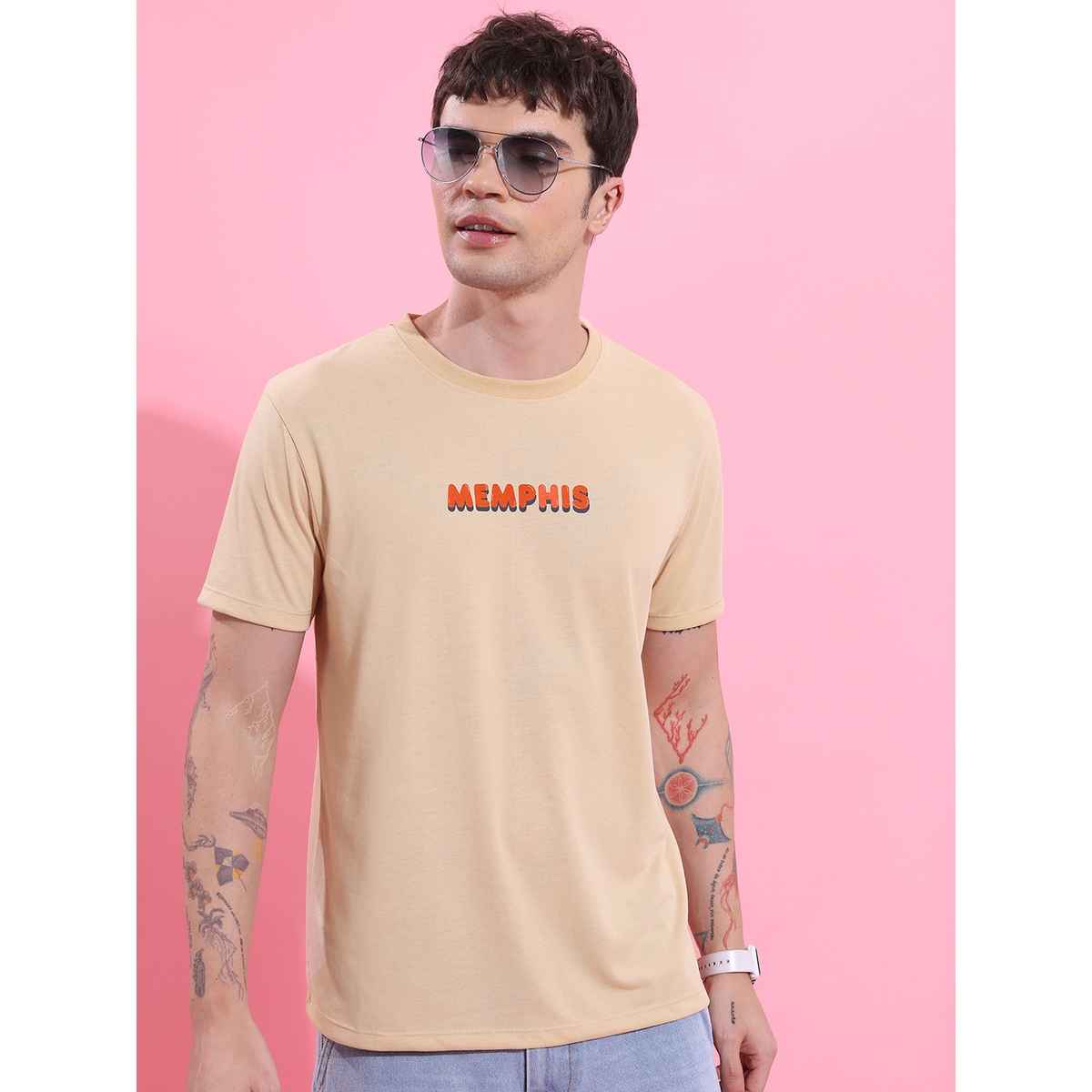 Ketch Men s Beige Printed Relaxed Fit T-shirt | L