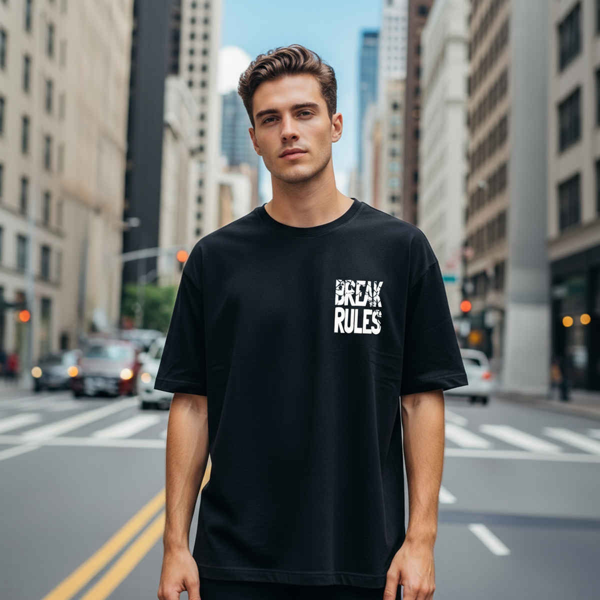 BENNY BROOKS Men's Round Neck half sleeve Oversized T-shirt |AA(ARN)BLACK158 | Black - XL