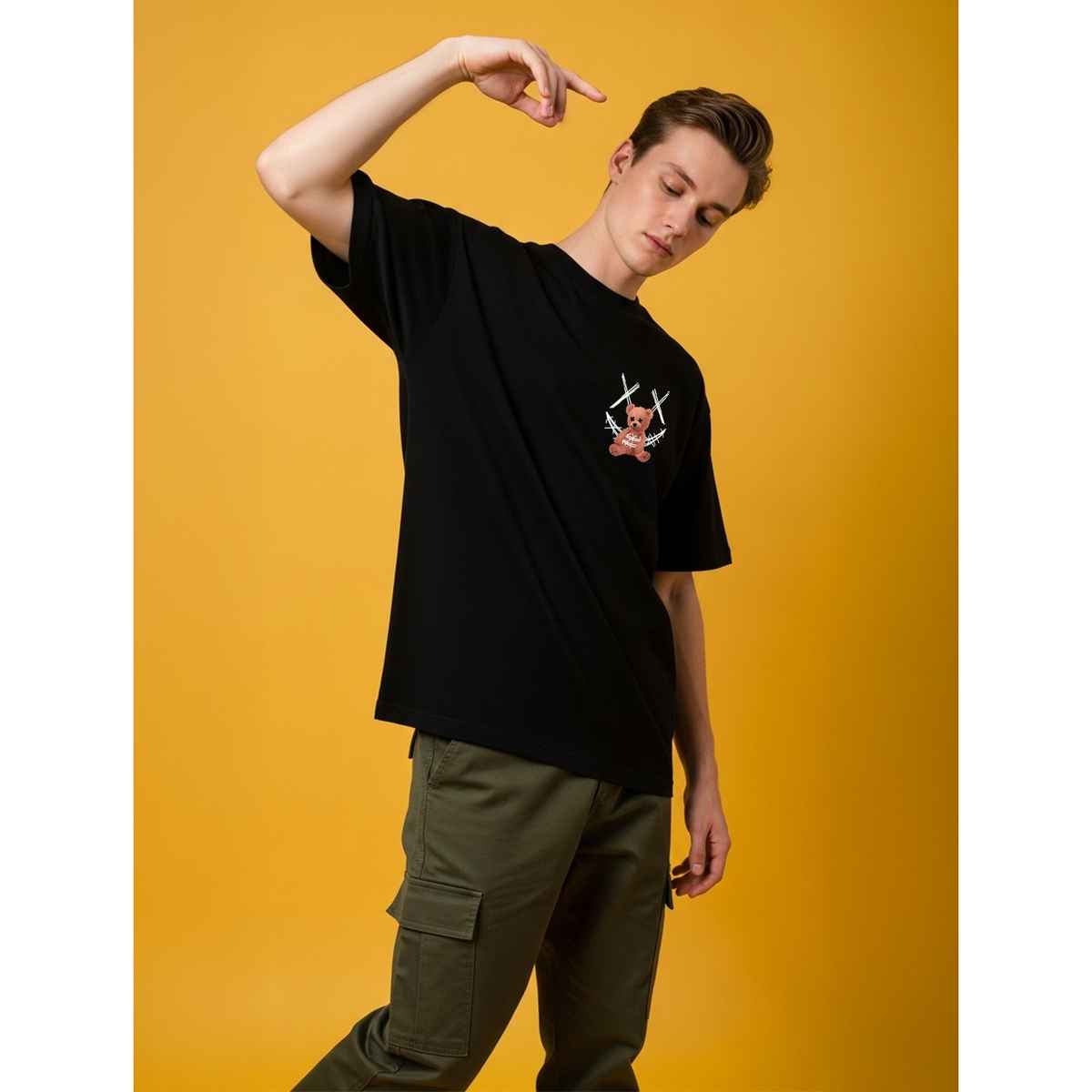 BENNY BROOKS Men's Round Neck half sleeve Oversized T-shirt |AA(ARN)BLACK08 | Black - XL