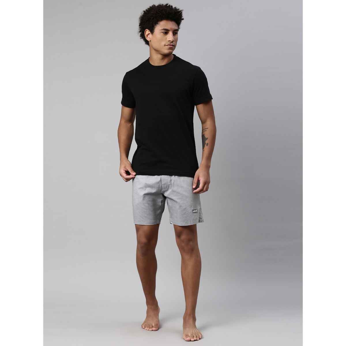 Levi's Men Solid Cotton Woven Soft Natural Hand Feel Boxer Shorts | Side Pocket | Grey Melange - M