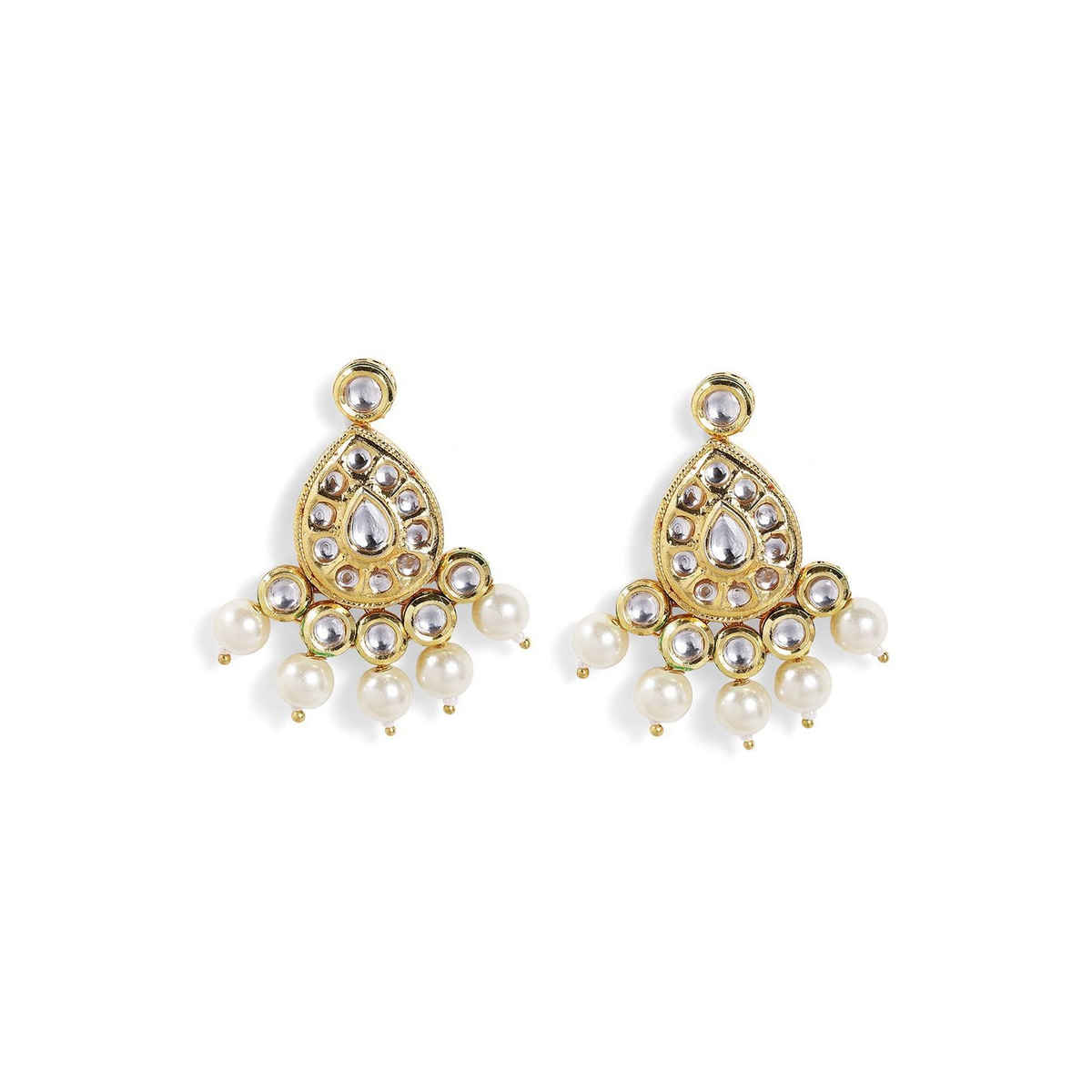 Priyaasi Gold Plated Pearl Beaded And Ad Studded Contemporary Drop Earrings