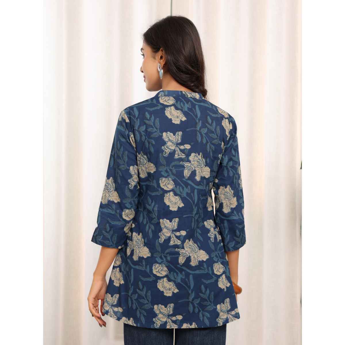 Varanga Women's Floral Printed Tunic | Blue - 2XL