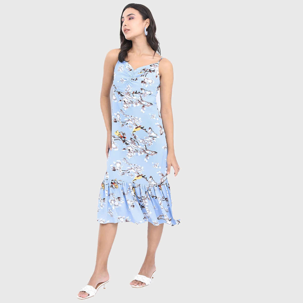 Ketch Women Floral A-Line Midi Dress | Lt Blue-Blue | S