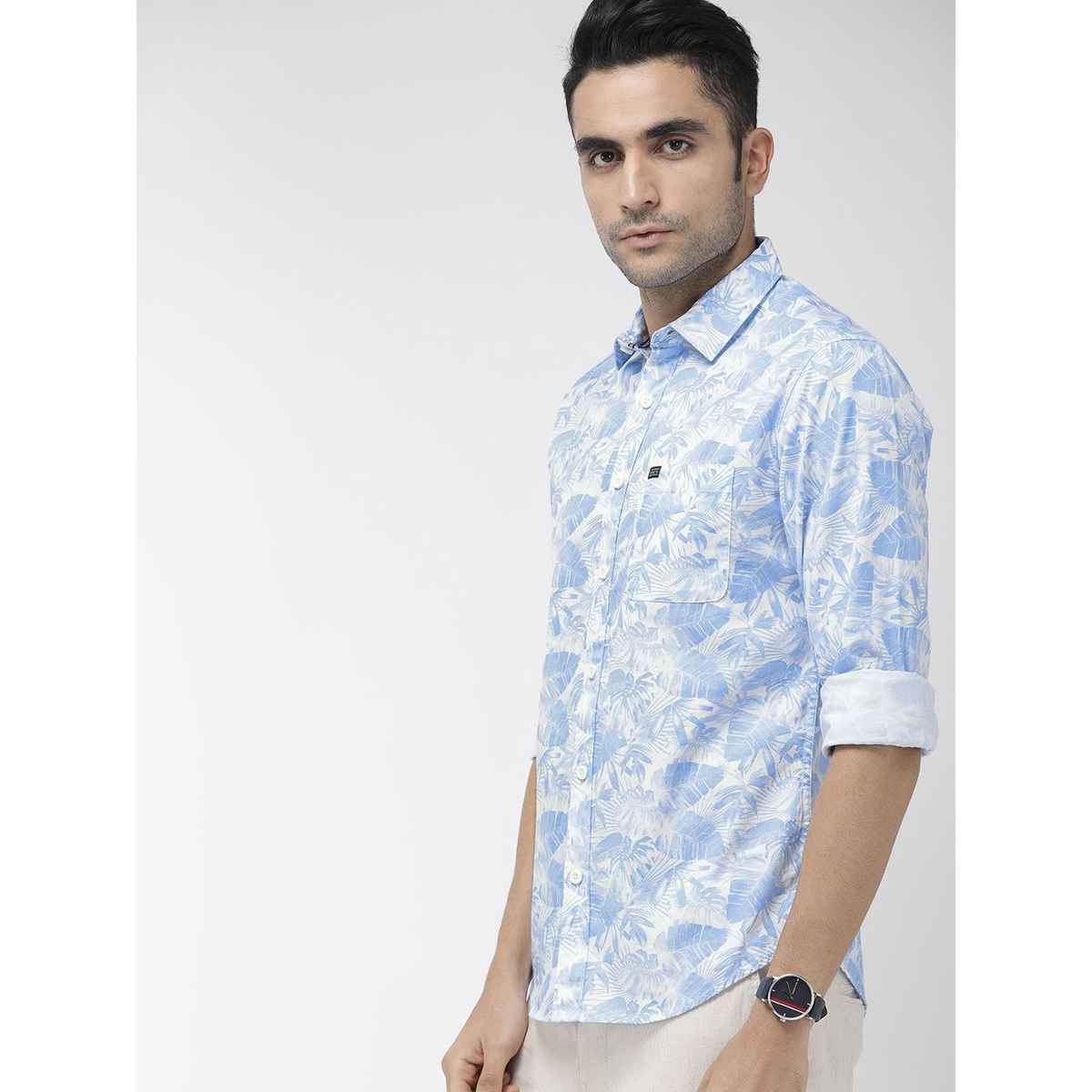 The Indian Garage Co Men's Slim Fit Abstract Print Casual Shirt | Blue - S