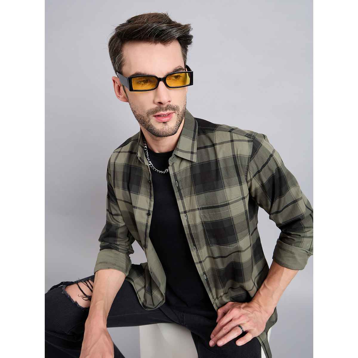 Style Quotient Men Cotton Checks Shirt | M | SS24SQFLECKERED - Green