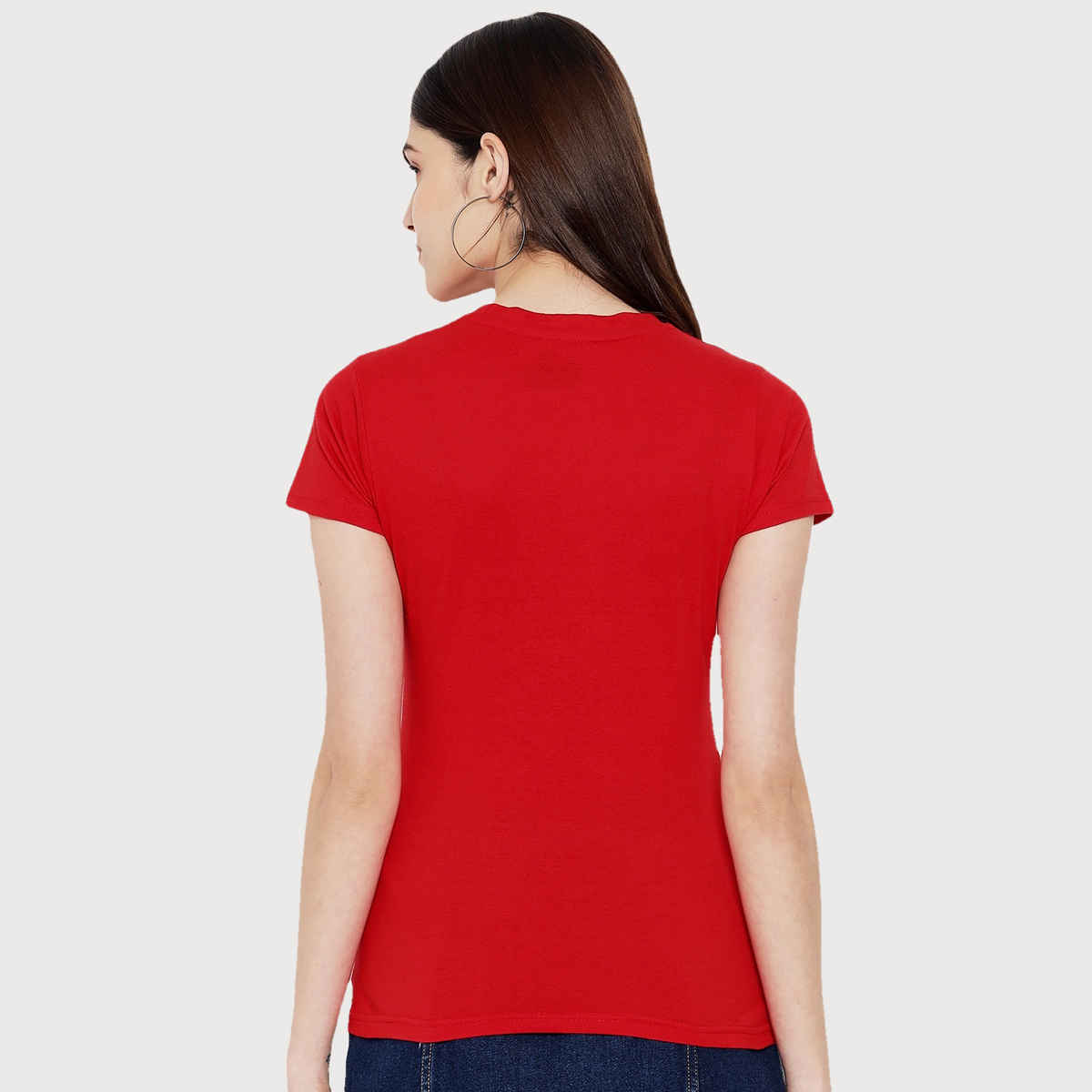 Fabflee Women Regular Cotton Printed Round Neck Tshirt | Red | FAB-WT-01 | L