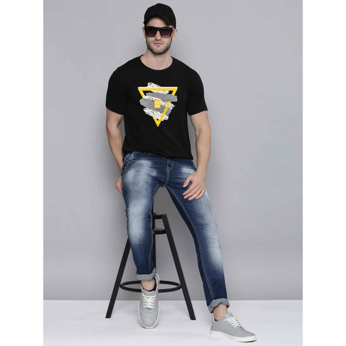 Smartees Men's Printed T-shirt | Style No 13 | Black - XL