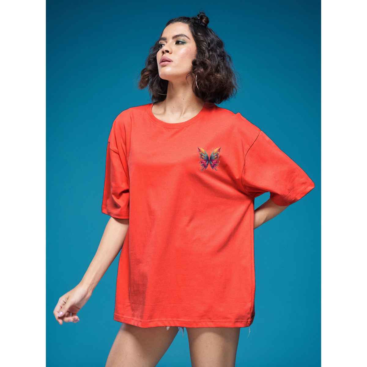 Smartees Womens Oversize Printed T-shirt | WW - 2026 | Orange - L