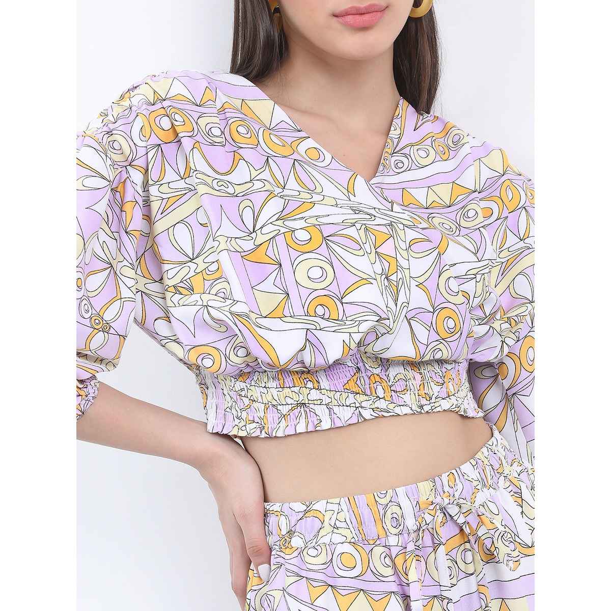 Ketch Women Abstract Printed Crop Top And Trousers Co-ords | Purple | L