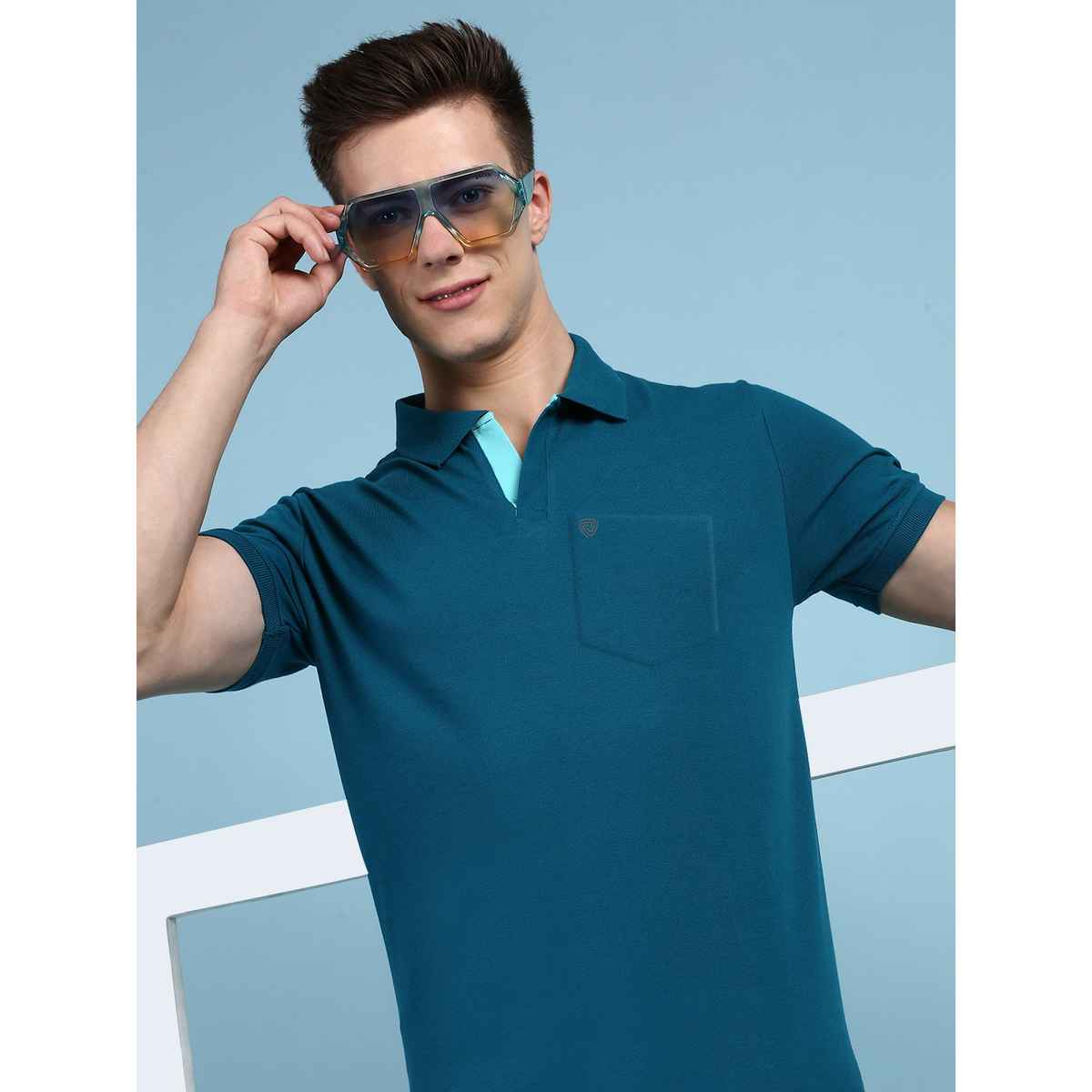 Lux Cozi Men's Solid Cotton Polo T-shirt with Pocket | Emerald - L