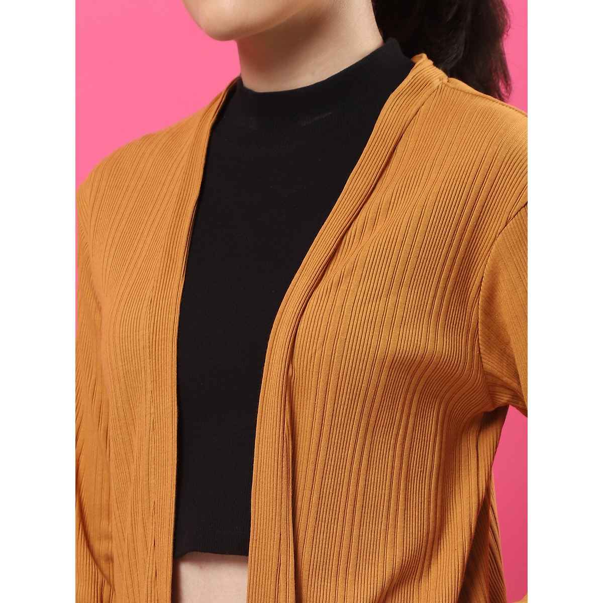 Rigo Women Front Open Long Rib Shrug | Light Brown - Free Size