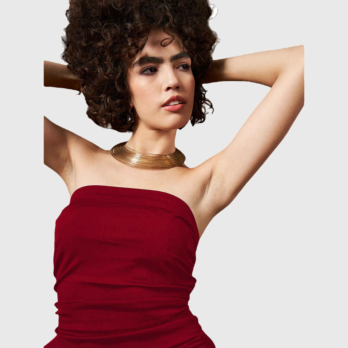 Athena Women's Ruffled Strapless Asymmetric Hem Maxi Dress | Red - M