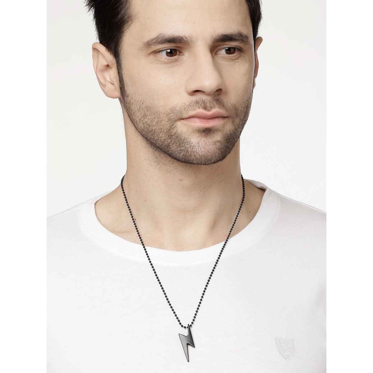 NVR Men's Black Plated Flash Pendant With Chain | NVR2376