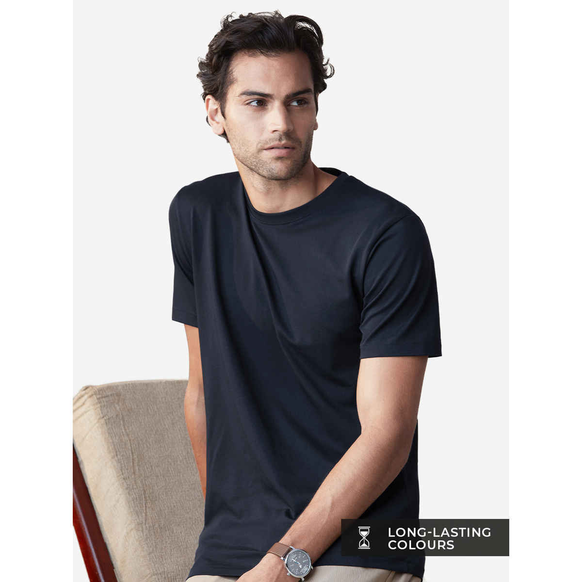 The Souled Store Men's Regular Supima- Navy Blue Supima T-shirts | L