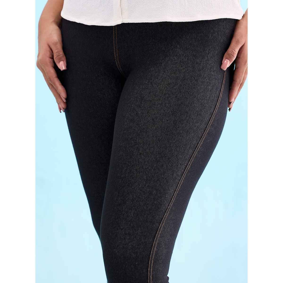 Go Colors Women's Slip-On Knit Jeggings | LJ02 | Black - S