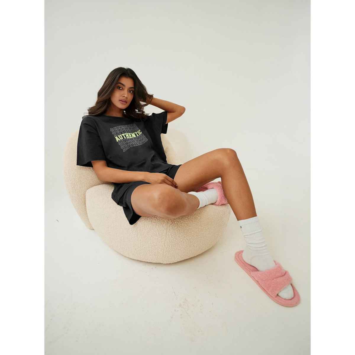 Fflirtygo Women's Cotton Sleep Tees Loungewear Fssc authentic Black | S