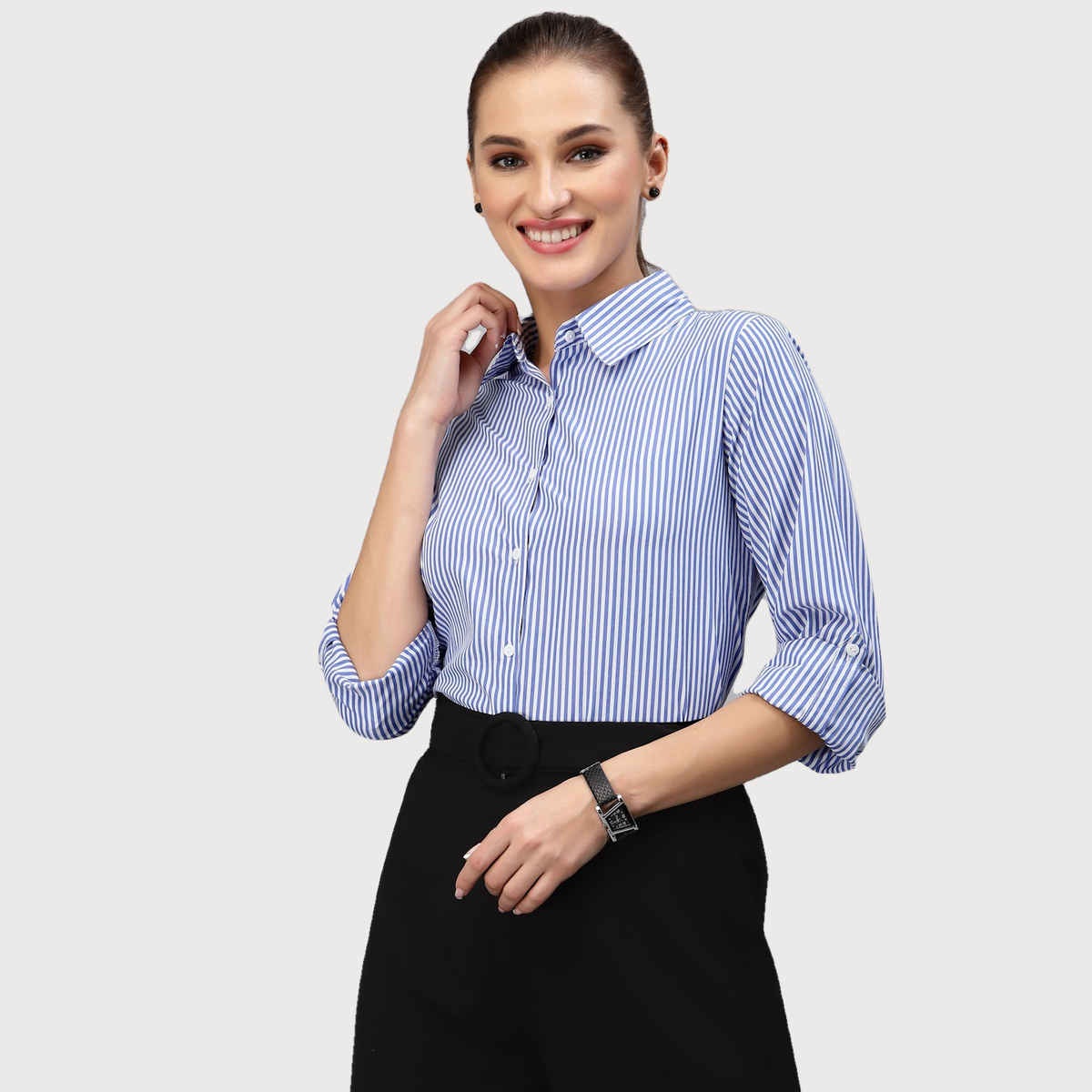Style Quotient Women Blue Striped Shirt | XL | AW22SQLYRA - Blue White