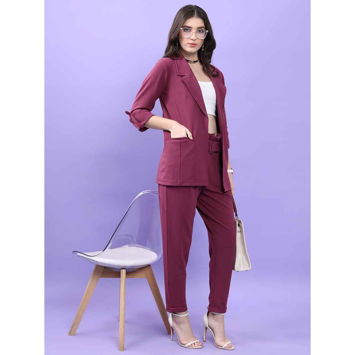 Ketch Women Notched Lapel Collar Blazer With Trouser Co-ords | Purple | L