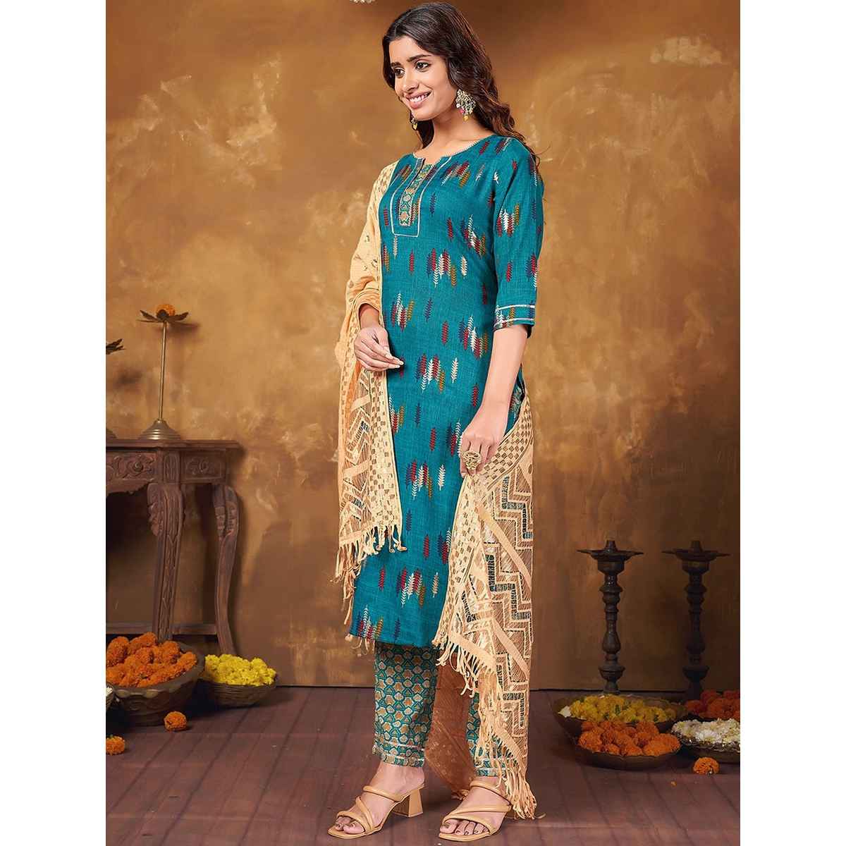 Anubhutee Women's Ethnic Wear's Silk Blend Straight Kurta Set with Dupatta | Blue - M