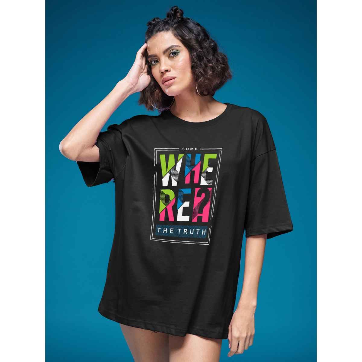 Smartees Womens Oversize Printed T-shirt | WW - 2044 | Black | S